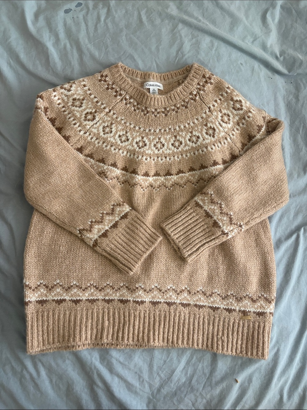 Calvin Klein Tan Fair Isle Crewneck Sweater